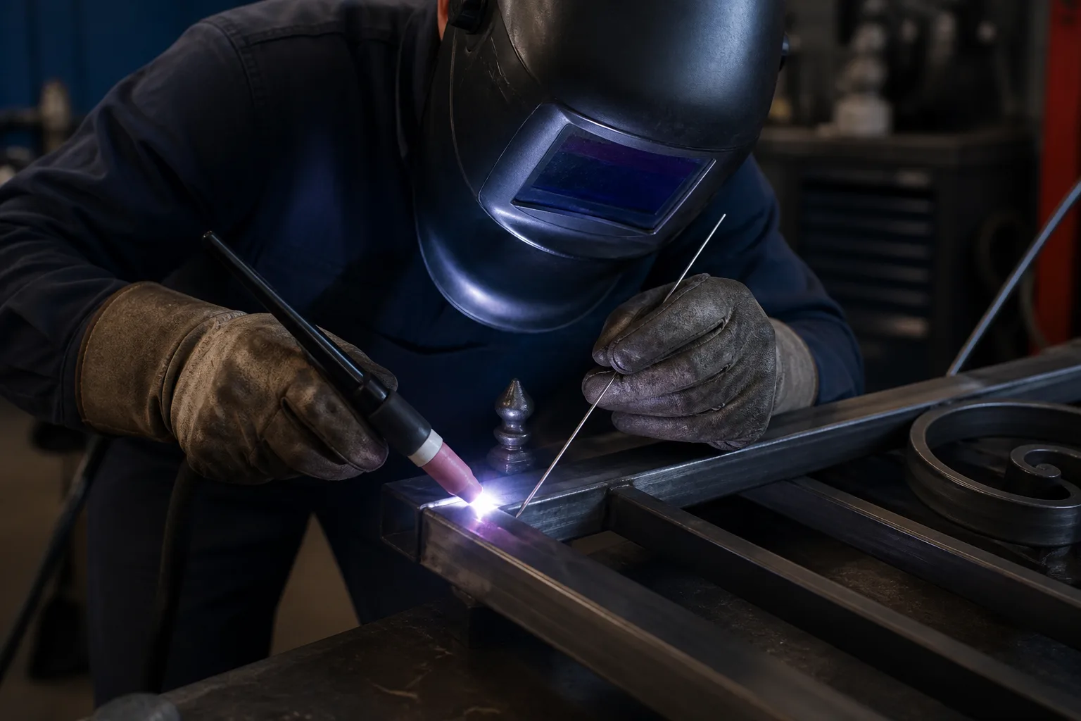 Especialista realizando trabajo de soldadura en acero
